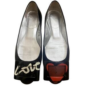 Roger Vivier Love Patent Leather Ballet Flats EU 34 US 4 Black Italy